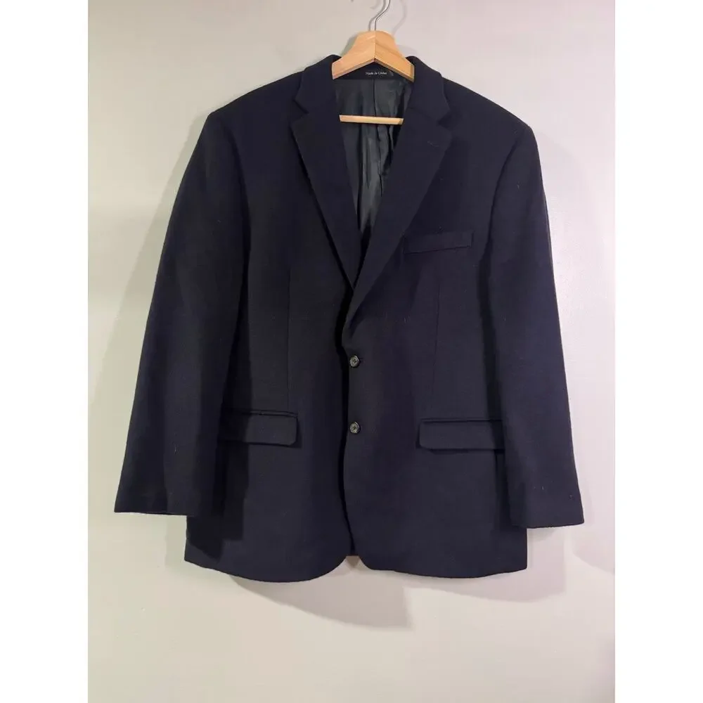 LAUREN Ralph Lauren 100% camel hair navy two button blazer size 44R